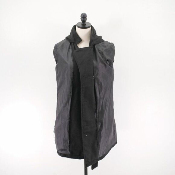 Metaphor Medium Black Double Breasted Belted‎ Hooded Polyester Blend Overcoat - Picture 8 of 11